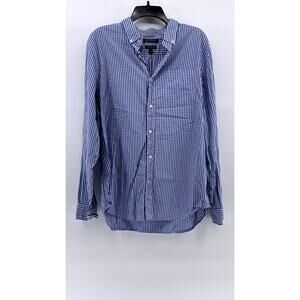 BANANA REPUBLIC Women's Blue Gingham Camden Fit Button-Up Shirt SZ L